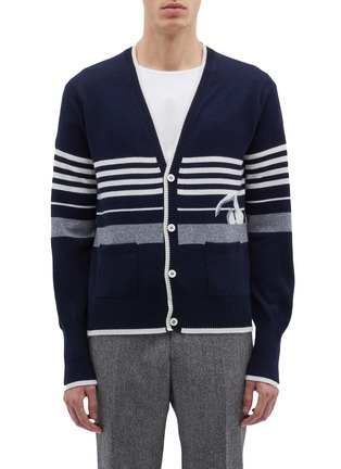 Main View - Click To Enlarge - THOM BROWNE  - Swimmer stripe intarsia cashmere cardigan