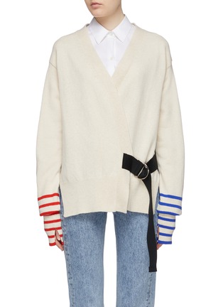 Main View - Click To Enlarge - LA FETICHE - 'Loulou' belted stripe cuff colourblock back lambswool cardigan
