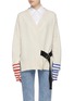 Main View - Click To Enlarge - LA FETICHE - 'Loulou' belted stripe cuff colourblock back lambswool cardigan
