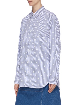 Front View - Click To Enlarge - LA FETICHE - 'Nico' belted polka dot stripe oversized shirt