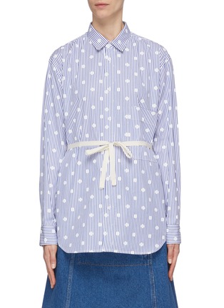 Main View - Click To Enlarge - LA FETICHE - 'Nico' belted polka dot stripe oversized shirt