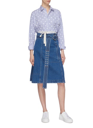 Figure View - Click To Enlarge - LA FETICHE - 'Bonnie' belted contrast topstitching denim skirt