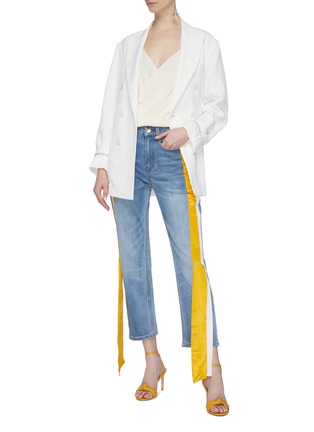 Figure View - Click To Enlarge - HELLESSY - 'Carlton' stripe drape silk panel outseam jeans
