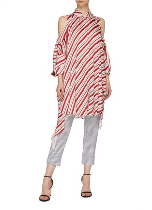 Figure View - Click To Enlarge - HELLESSY - 'Tania' cold shoulder stripe twill tunic top