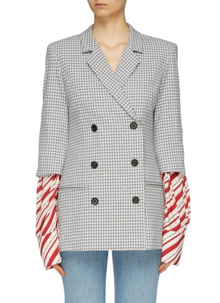 Main View - Click To Enlarge - HELLESSY - 'Truman' stripe sleeve double breasted gingham check blazer
