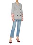 Figure View - Click To Enlarge - HELLESSY - 'Truman' stripe sleeve double breasted gingham check blazer