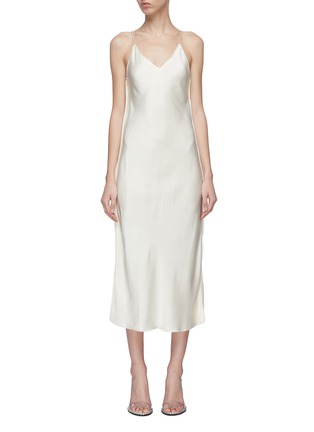 Main View - Click To Enlarge - HELMUT LANG - Raw edge tie back satin slip dress