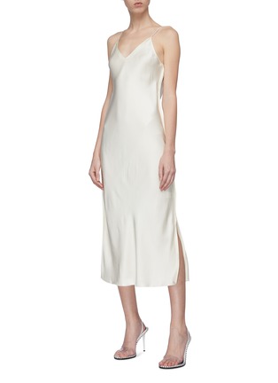 Figure View - Click To Enlarge - HELMUT LANG - Raw edge tie back satin slip dress
