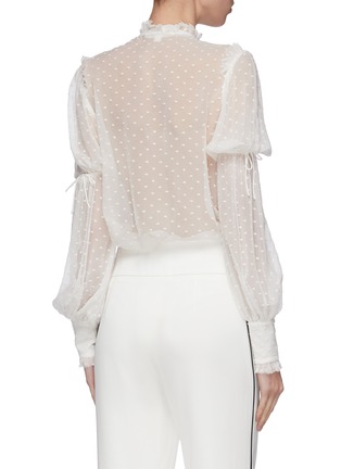 Back View - Click To Enlarge - SIMKHAI - Tie gathered sleeve dot embroidered silk chiffon bodysuit