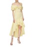 Figure View - Click To Enlarge - SIMKHAI - Ruched sleeve gingham check off-shoulder high-low dress
