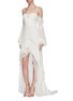 Front View - Click To Enlarge - SIMKHAI - Tie gathered sleeve tiered off-shoulder silk chiffon high-low gown