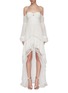 Main View - Click To Enlarge - SIMKHAI - Tie gathered sleeve tiered off-shoulder silk chiffon high-low gown