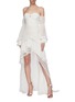 Figure View - Click To Enlarge - SIMKHAI - Tie gathered sleeve tiered off-shoulder silk chiffon high-low gown