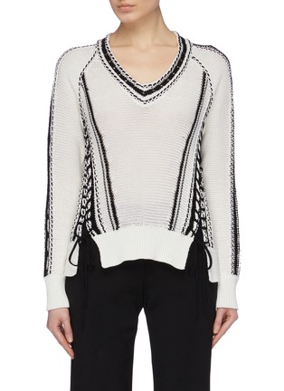 Main View - Click To Enlarge - SIMKHAI - Cutout sleeve lace-up outseam V-neck sweater