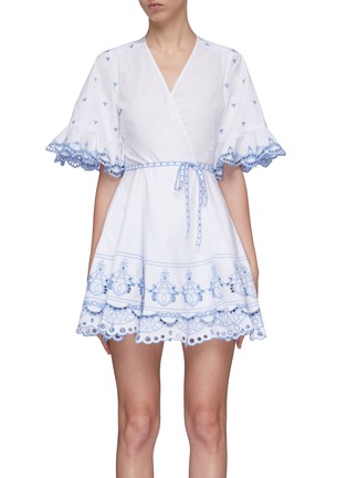 Main View - Click To Enlarge - SIMKHAI - Contrast scalloped broderie anglaise trim wrap dress