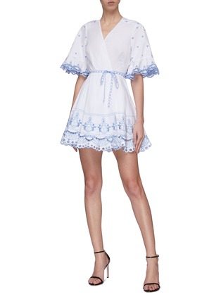 Figure View - Click To Enlarge - SIMKHAI - Contrast scalloped broderie anglaise trim wrap dress