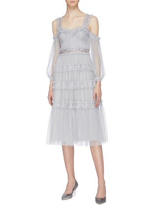 Figure View - Click To Enlarge - NEEDLE & THREAD - 'Helena' embellished waist tiered off-shoulder tulle dress