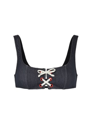 Main View - Click To Enlarge - SOLID & STRIPED - 'The Isabella' lace-up denim bikini top