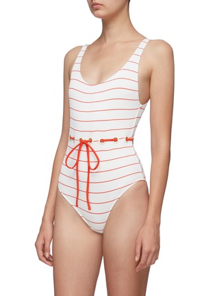 Figure View - Click To Enlarge - SOLID & STRIPED - 'The Anne-Marie' tie waist stripe one-piece swimsuit