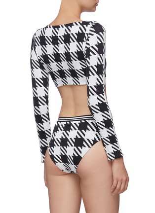Back View - Click To Enlarge - SOLID & STRIPED - 'The Colette' stripe gingham check long sleeve bikini top