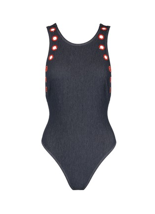 Main View - Click To Enlarge - SOLID & STRIPED - 'The Jackie' eyelet cross back denim one-piece swimsuit