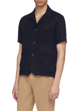 Front View - Click To Enlarge - BARENA - Patch pocket linen-cotton short sleeve shirt