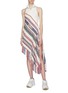 Figure View - Click To Enlarge - ANGEL CHEN - Patchwork fringe asymmetric high neck sleeveless dress