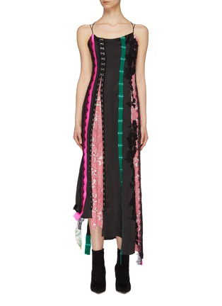 Main View - Click To Enlarge - ANGEL CHEN - Hook-and-eye front patchwork strappy slip dress