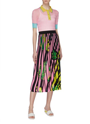 Figure View - Click To Enlarge - ZI II CI IEN - Floral intarsia stripe knit skirt