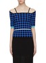 Main View - Click To Enlarge - ZI II CI IEN - Contrast trim check plaid knit top