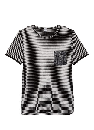 Main View - Click To Enlarge - EIDOS - Graphic print chest pocket stripe linen T-shirt