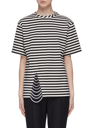 Main View - Click To Enlarge - MONSE - Faux pearl panel stripe T-shirt