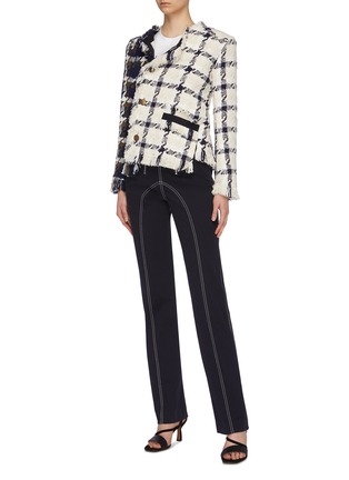 Figure View - Click To Enlarge - MONSE - Twisted colourblock check tweed jacket