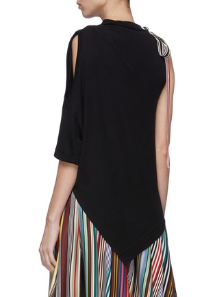 Back View - Click To Enlarge - MONSE - Asymmetric cutout sleeve tie one-shoulder top
