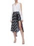 Figure View - Click To Enlarge - MONSE - Apron drape overlay chain print pleated silk shorts