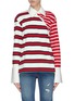 Main View - Click To Enlarge - MONSE - Twist button placket mix rugby stripe panelled top