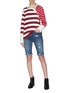 Figure View - Click To Enlarge - MONSE - Twist button placket mix rugby stripe panelled top