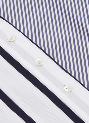  - MONSE - Asymmetric drape mix stripe panelled shirt