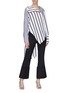 Figure View - Click To Enlarge - MONSE - Asymmetric drape mix stripe panelled shirt