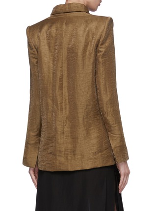 Back View - Click To Enlarge - ZAID AFFAS - Gathered lapel padded shoulder metallic blazer