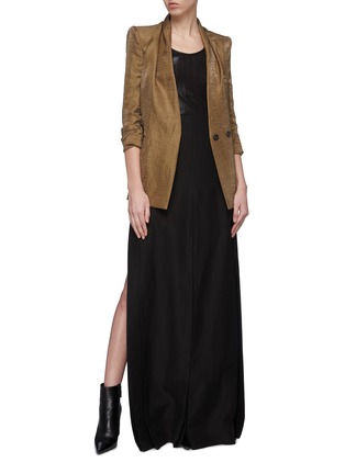 Figure View - Click To Enlarge - ZAID AFFAS - Gathered lapel padded shoulder metallic blazer
