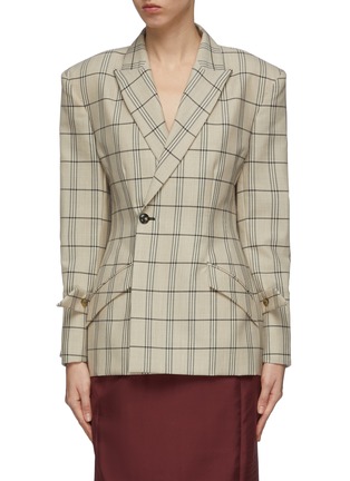 Main View - Click To Enlarge - THOMAS PUTTICK - Button tab cuff check plaid darted oversized blazer