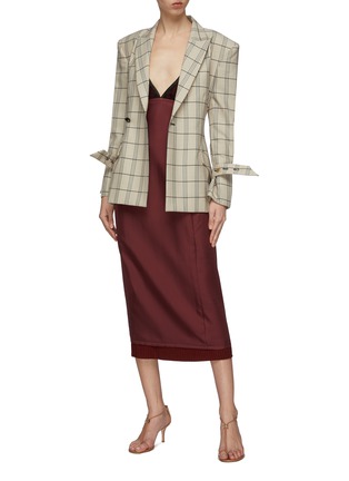 Figure View - Click To Enlarge - THOMAS PUTTICK - Button tab cuff check plaid darted oversized blazer