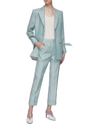 Figure View - Click To Enlarge - THOMAS PUTTICK - Contrast topstitching roll cuff suiting pants