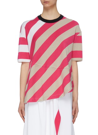 Main View - Click To Enlarge - MRZ - Colourblock stripe drawstring high-low knit T-shirt