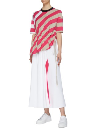 Figure View - Click To Enlarge - MRZ - Colourblock stripe drawstring high-low knit T-shirt