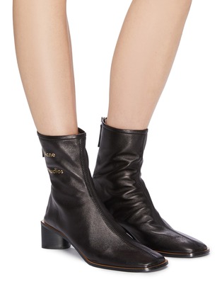 Figure View - Click To Enlarge - ACNE STUDIOS - Triangular heel leather ankle boots