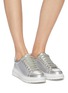 Figure View - Click To Enlarge - PEDDER RED - 'Link' metallic leather platform strass sneakers