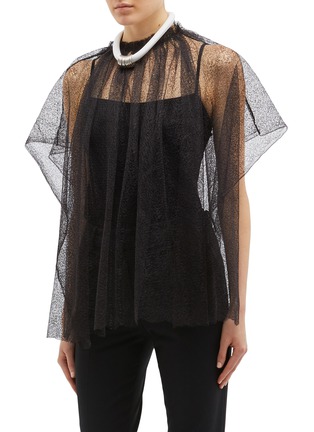 Front View - Click To Enlarge - MATICEVSKI - 'Devastate' necklace panel web lace blouse