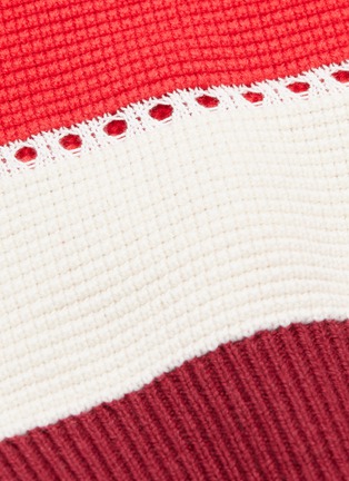  - SELF-PORTRAIT - Pleated puff sleeve open knit trim stripe sweater